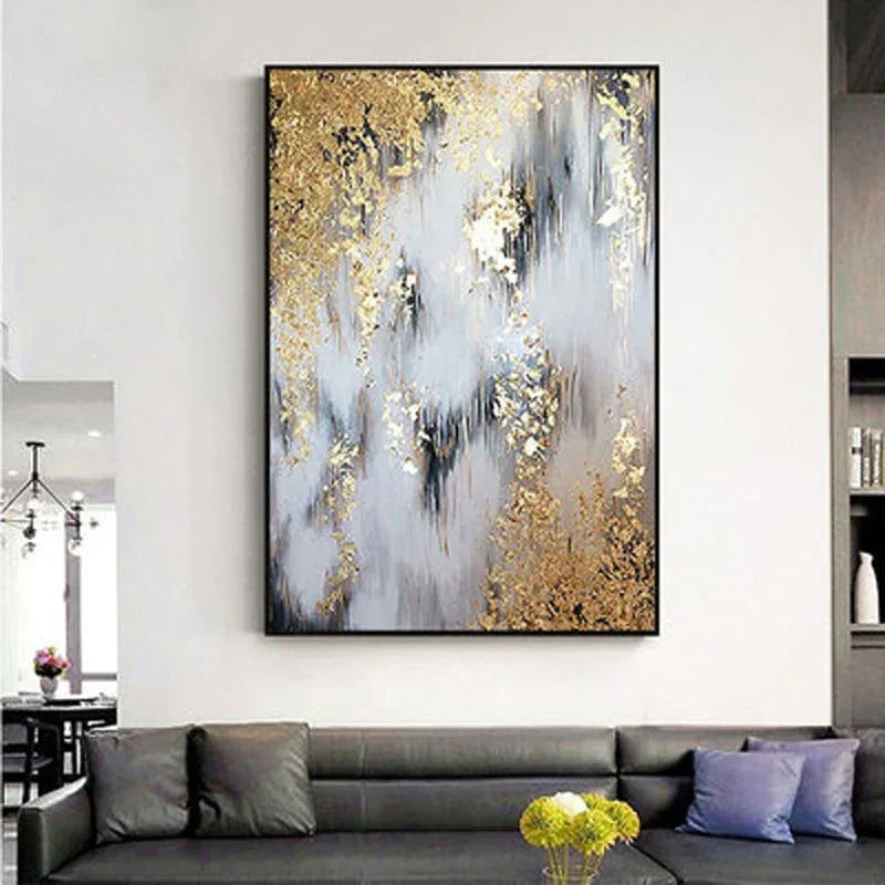 Flowing Gold-Modern Abstract Oil Painting Art Wall With Gold Foil Texture