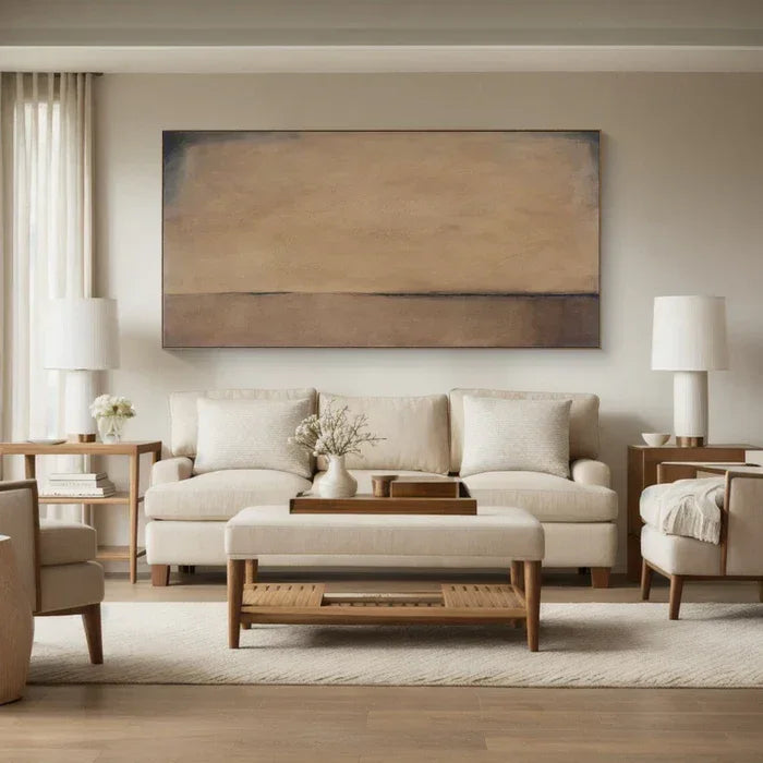Horizon of Silence - Minimalist Wabi-Sabi Abstract Oil Painting in Earth Tones#AB14084
