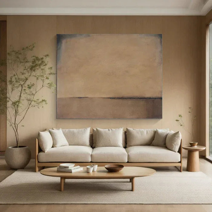 Horizon of Silence - Minimalist Wabi-Sabi Abstract Oil Painting in Earth Tones#AB14084