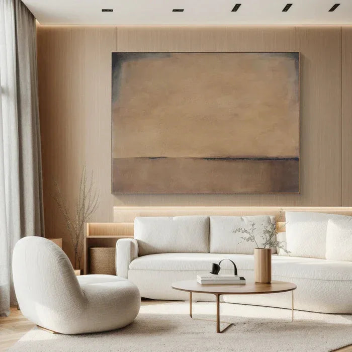 Horizon of Silence - Minimalist Wabi-Sabi Abstract Oil Painting in Earth Tones#AB14084