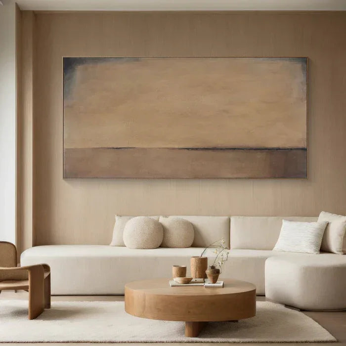 Horizon of Silence - Minimalist Wabi-Sabi Abstract Oil Painting in Earth Tones#AB14084