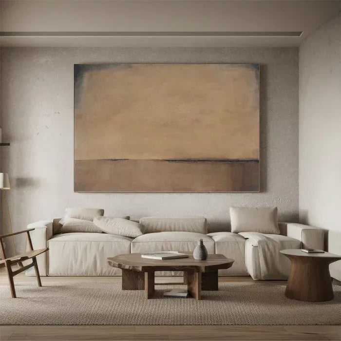 Horizon of Silence - Minimalist Wabi-Sabi Abstract Oil Painting in Earth Tones#AB14084