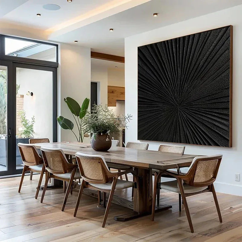Radiant Black-Modern Minimalist Black Radial Decorative Painting Wall Art