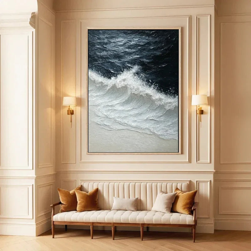 Ocean's Embrace-3D Hand-Painted Wall Art Featuring Ocean Wave Texture