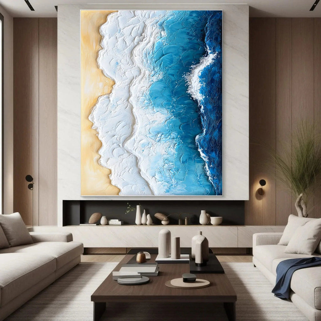 Ocean Edge-Vertical 3D Vibrant Ocean Wave Beach Texture Wall Art