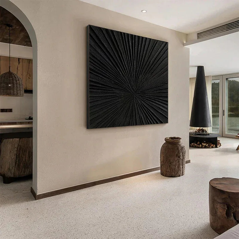 Radiant Black-Modern Minimalist Black Radial Decorative Painting Wall Art