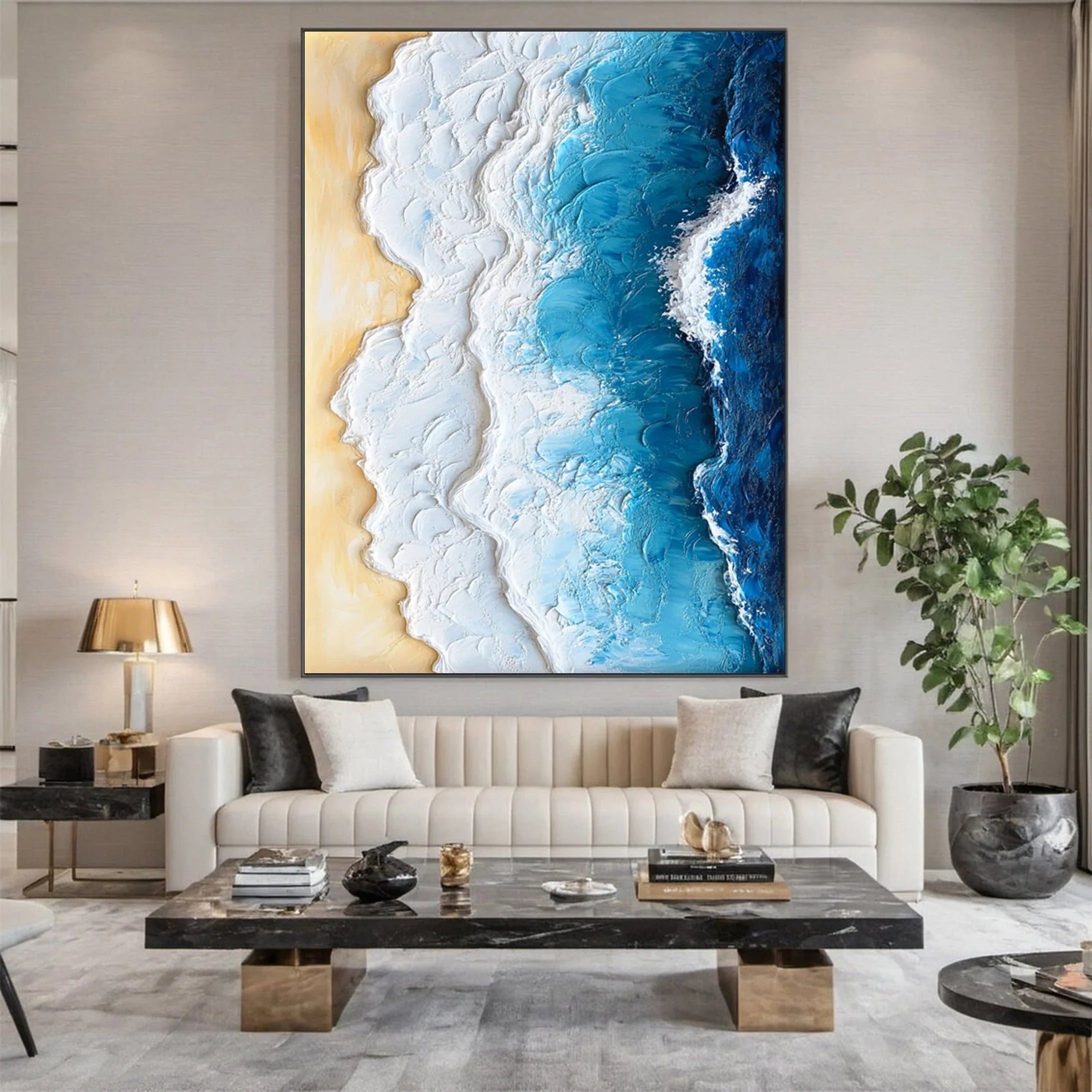 Ocean Edge-Vertical 3D Vibrant Ocean Wave Beach Texture Wall Art