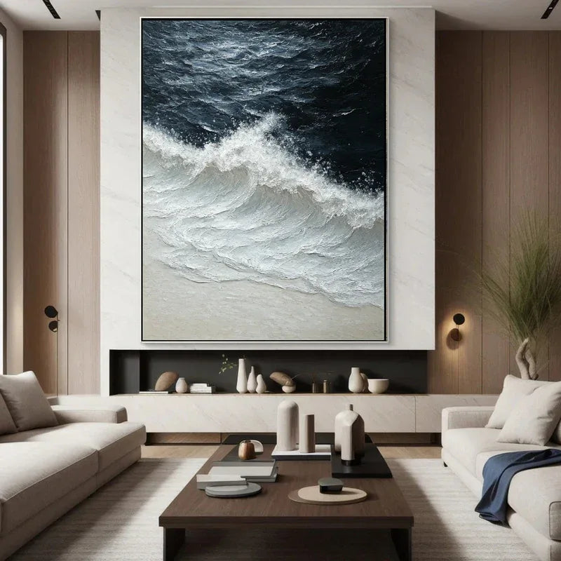 Ocean's Embrace-3D Hand-Painted Wall Art Featuring Ocean Wave Texture