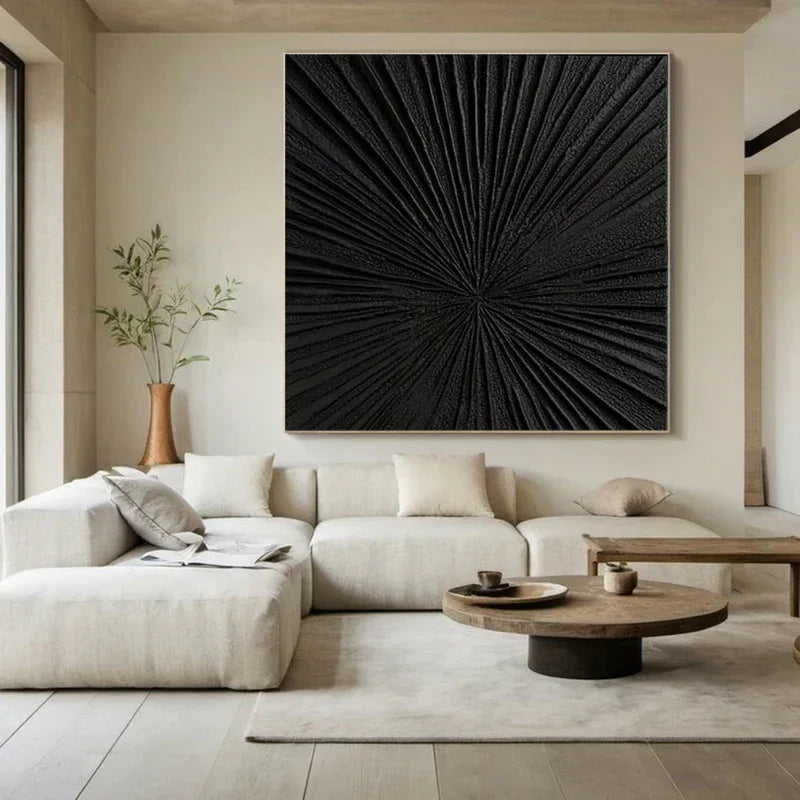 Radiant Black-Modern Minimalist Black Radial Decorative Painting Wall Art
