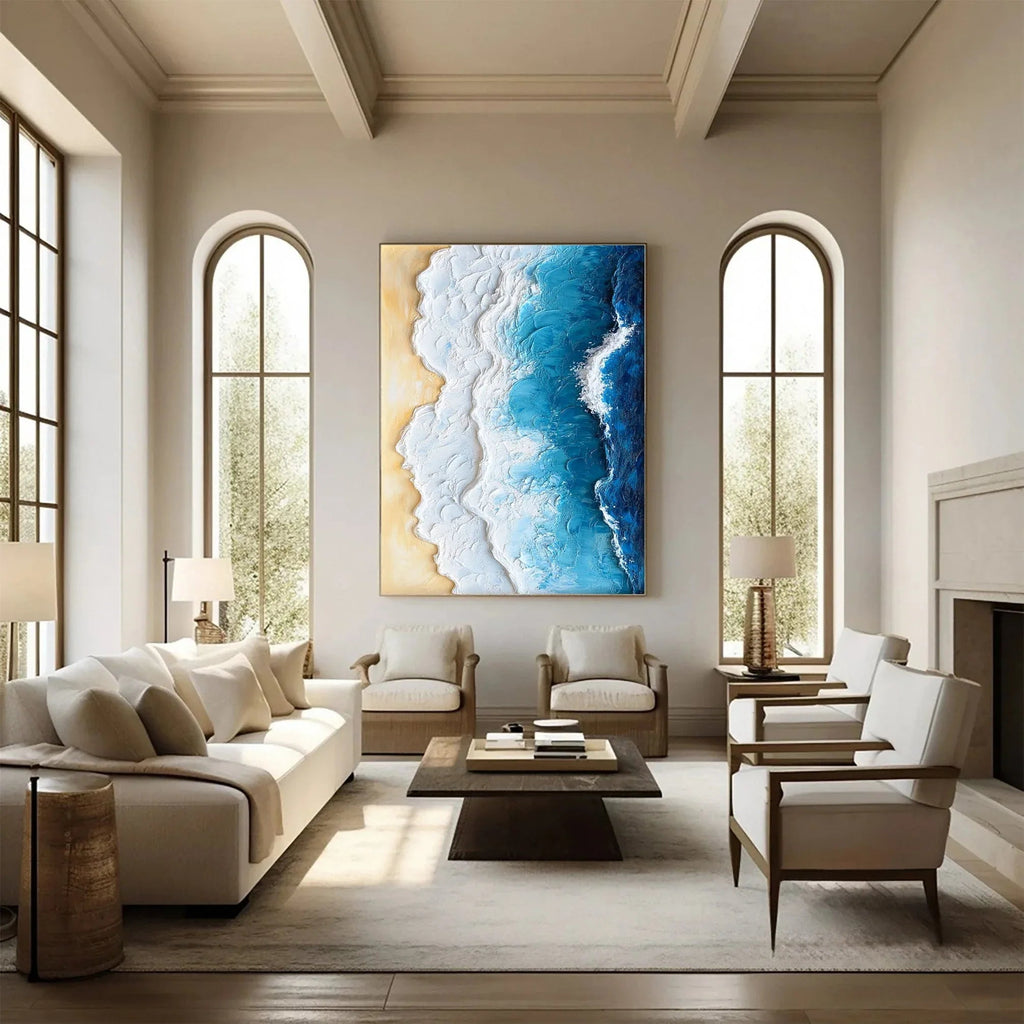 Ocean Edge-Vertical 3D Vibrant Ocean Wave Beach Texture Wall Art