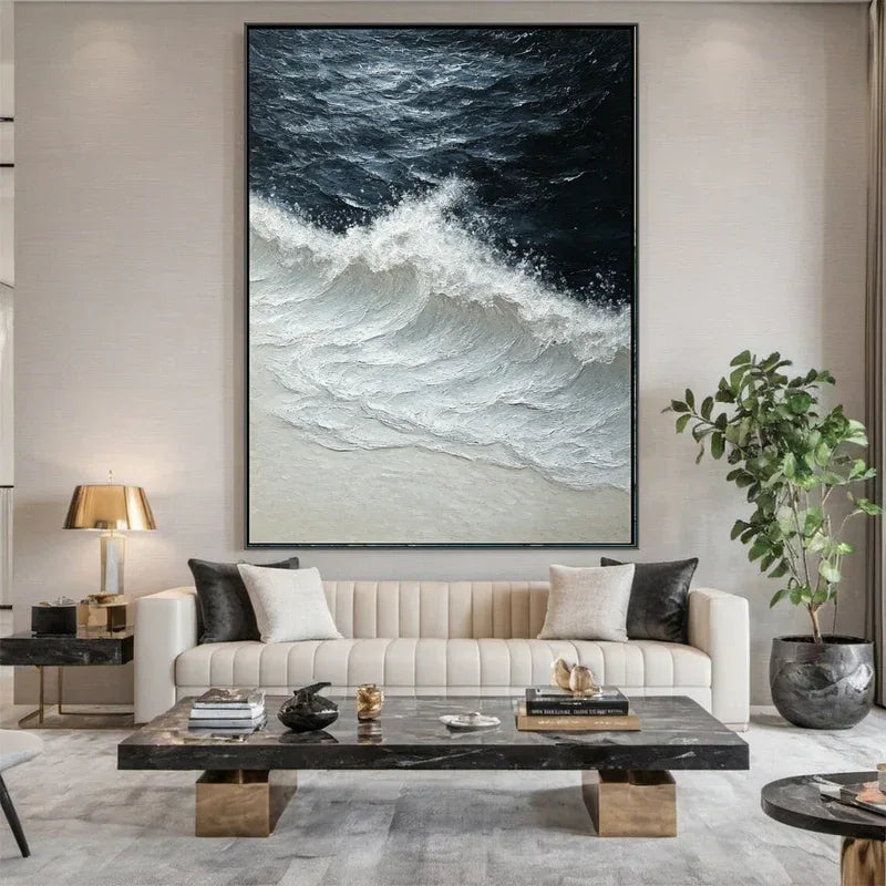 Ocean's Embrace-3D Hand-Painted Wall Art Featuring Ocean Wave Texture