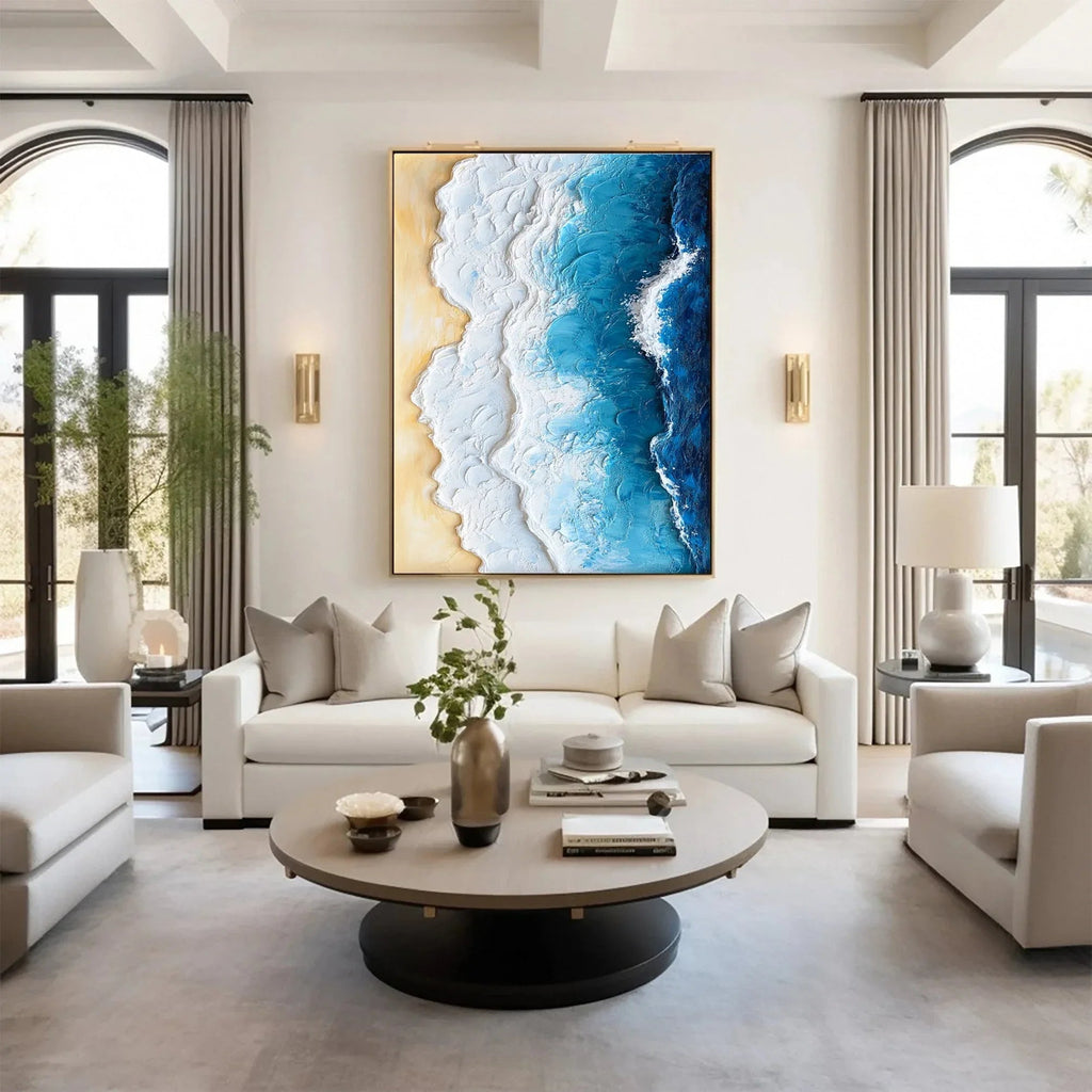 Ocean Edge-Vertical 3D Vibrant Ocean Wave Beach Texture Wall Art