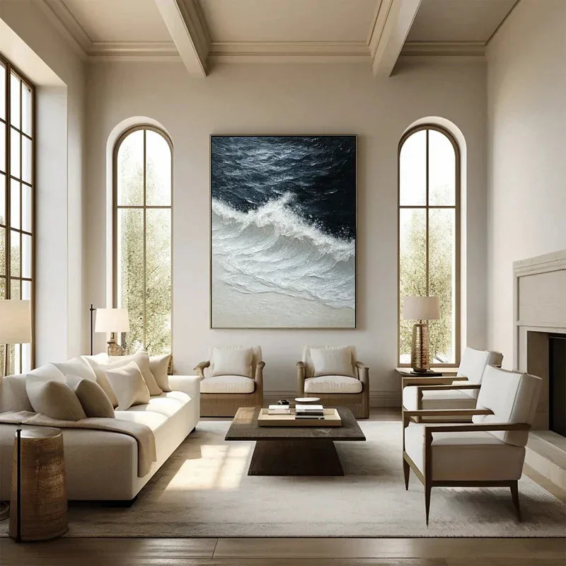 Ocean's Embrace-3D Hand-Painted Wall Art Featuring Ocean Wave Texture