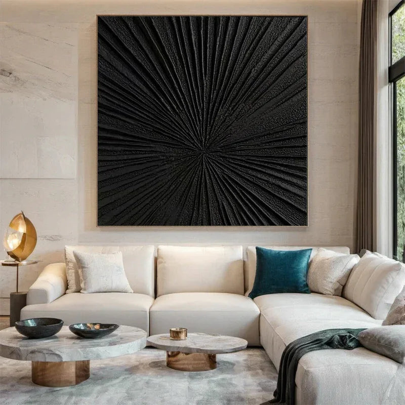 Radiant Black-Modern Minimalist Black Radial Decorative Painting Wall Art