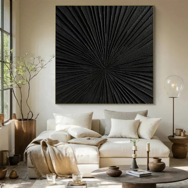 Radiant Black-Modern Minimalist Black Radial Decorative Painting Wall Art