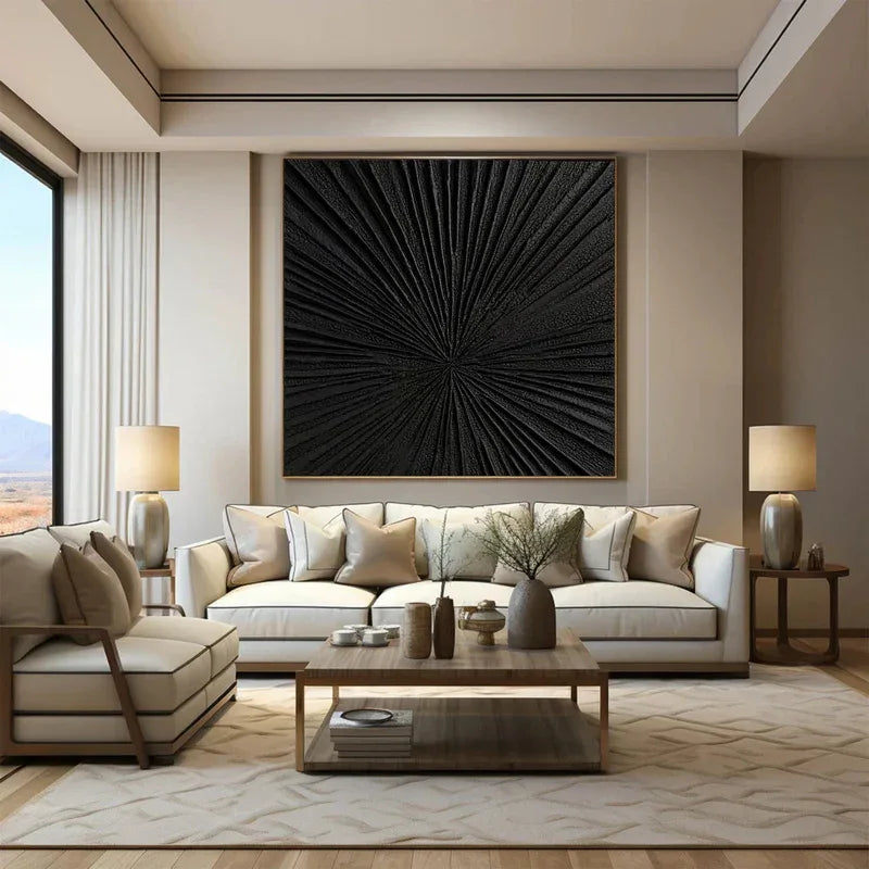 Radiant Black-Modern Minimalist Black Radial Decorative Painting Wall Art