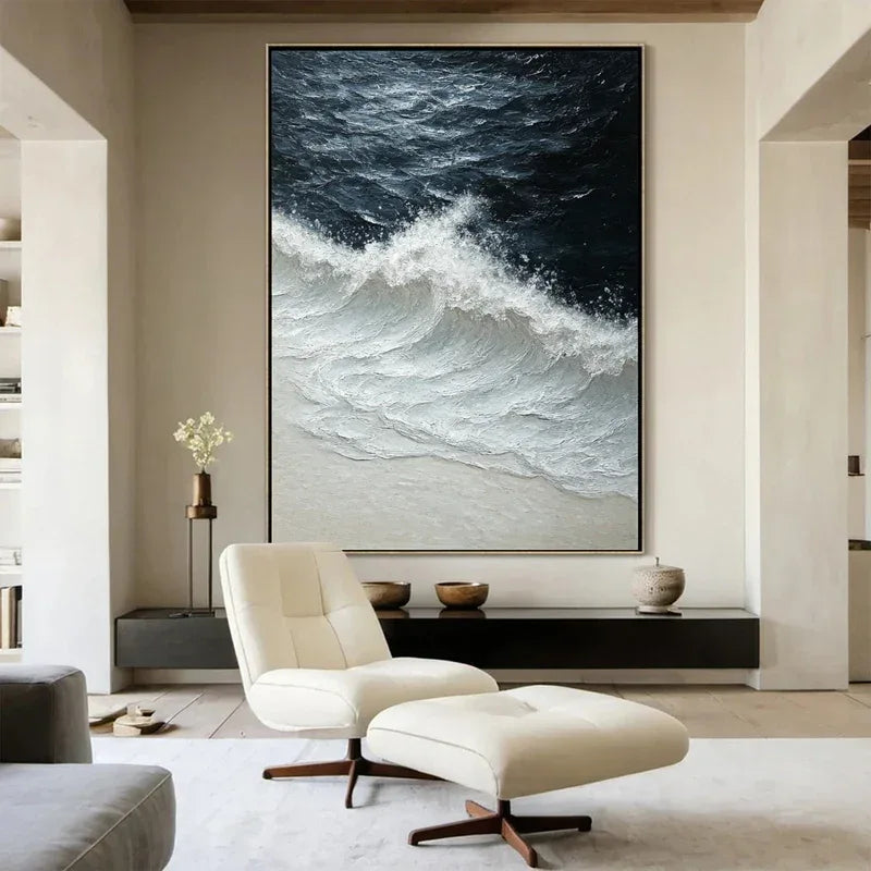 Ocean's Embrace-3D Hand-Painted Wall Art Featuring Ocean Wave Texture