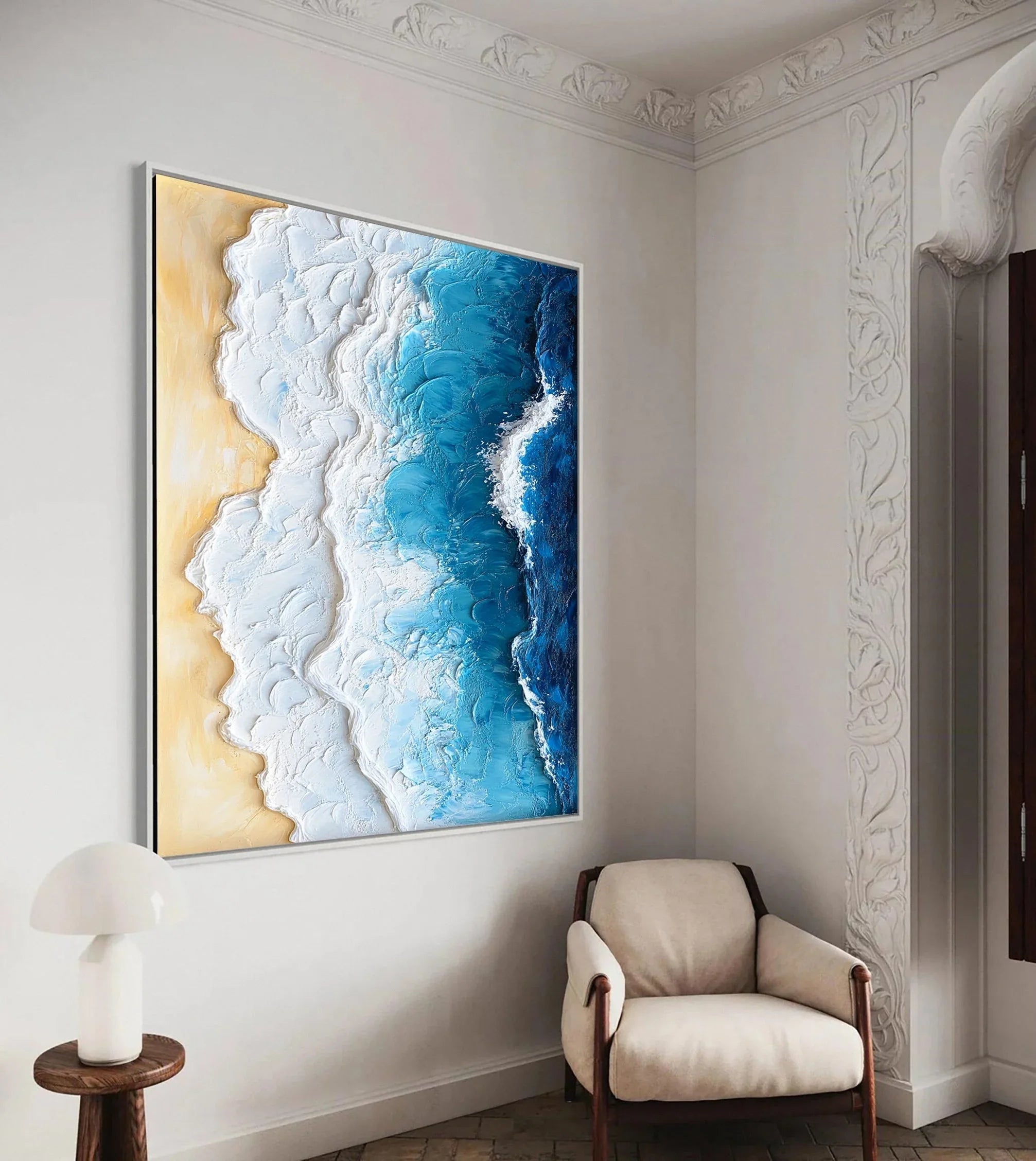 Ocean Edge-Vertical 3D Vibrant Ocean Wave Beach Texture Wall Art