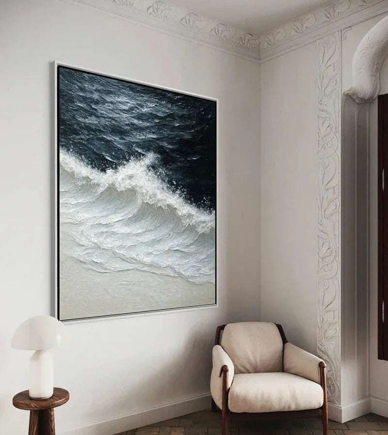 Ocean's Embrace-3D Hand-Painted Wall Art Featuring Ocean Wave Texture