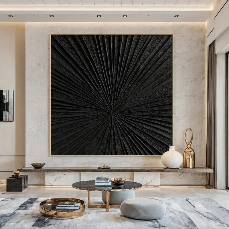 Radiant Black-Modern Minimalist Black Radial Decorative Painting Wall Art