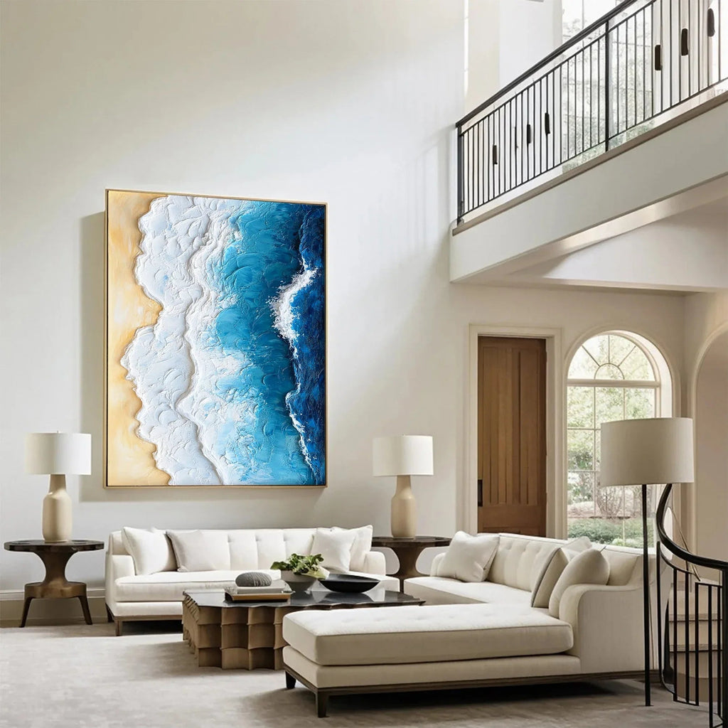 Ocean Edge-Vertical 3D Vibrant Ocean Wave Beach Texture Wall Art
