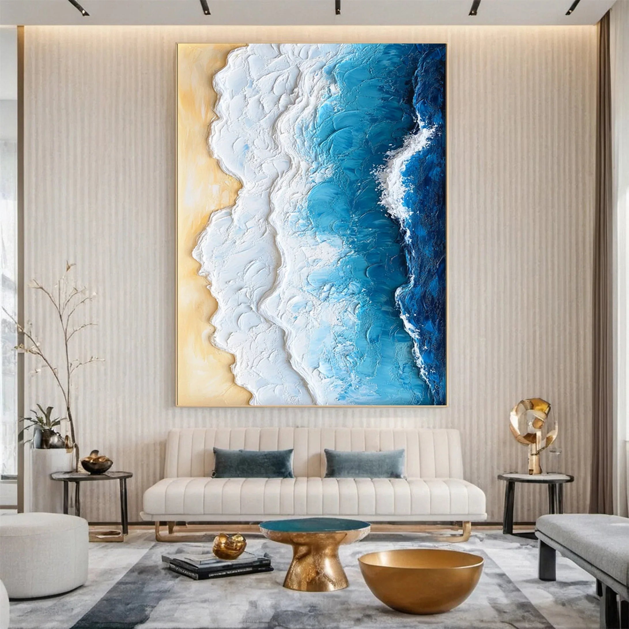 Ocean Edge-Vertical 3D Vibrant Ocean Wave Beach Texture Wall Art