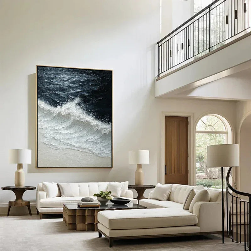 Ocean's Embrace-3D Hand-Painted Wall Art Featuring Ocean Wave Texture
