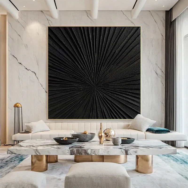Radiant Black-Modern Minimalist Black Radial Decorative Painting Wall Art