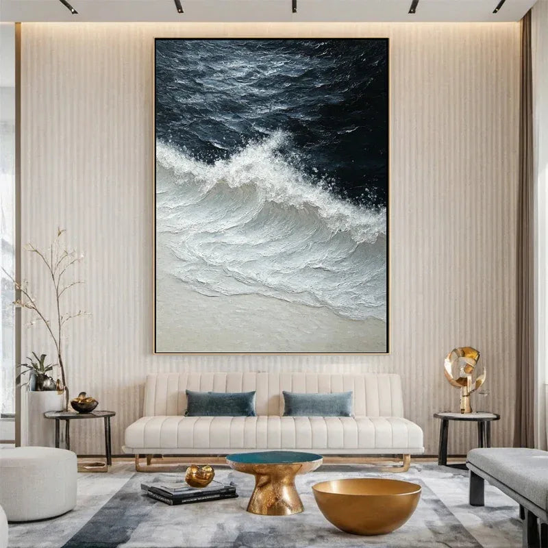 Ocean's Embrace-3D Hand-Painted Wall Art Featuring Ocean Wave Texture