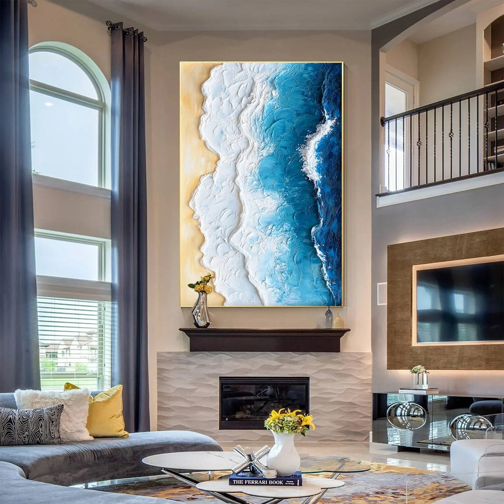 Ocean Edge-Vertical 3D Vibrant Ocean Wave Beach Texture Wall Art