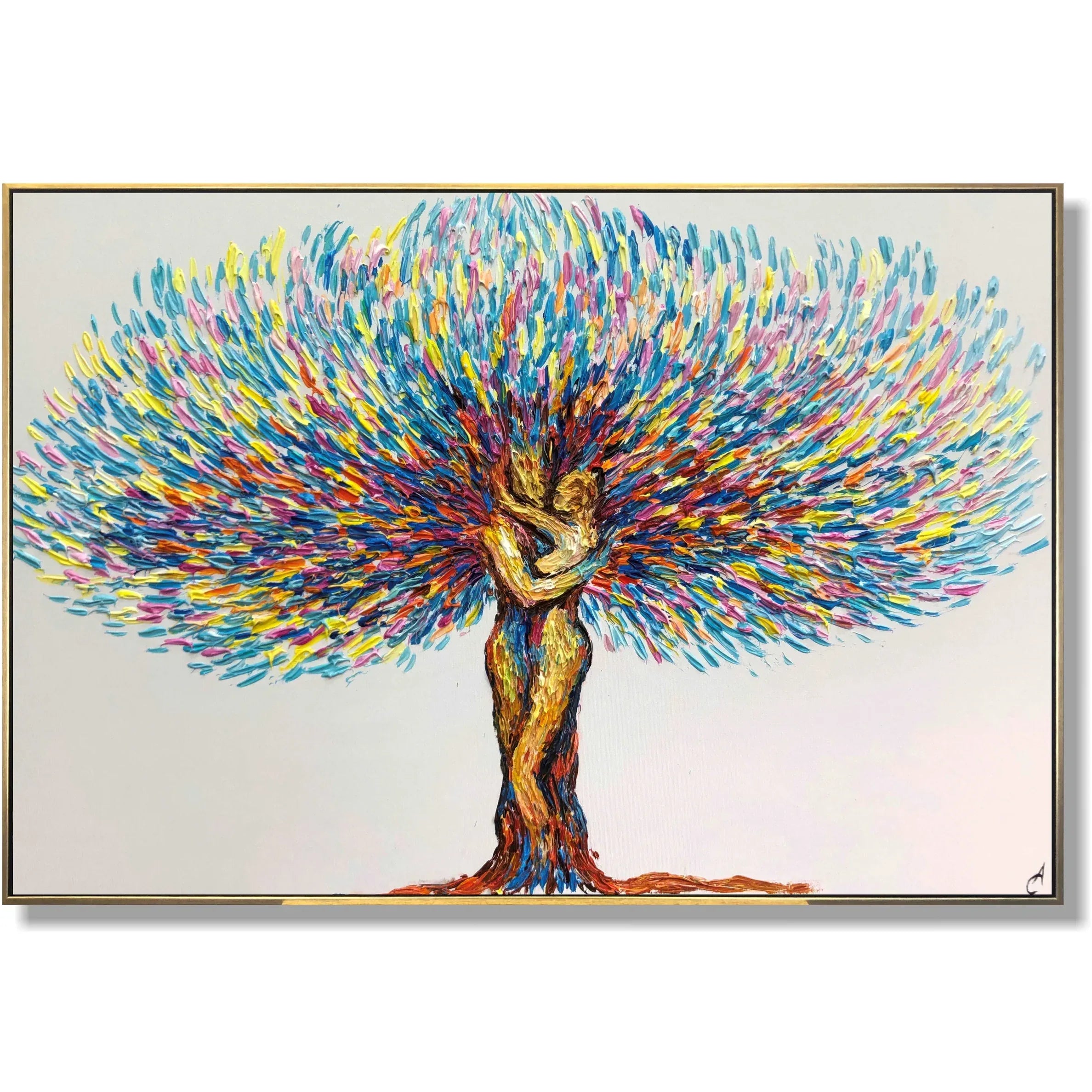 Love Under the Tree-Love and Tree Symbiotic Embrace Abstract Texture Oil Painting Wall Art