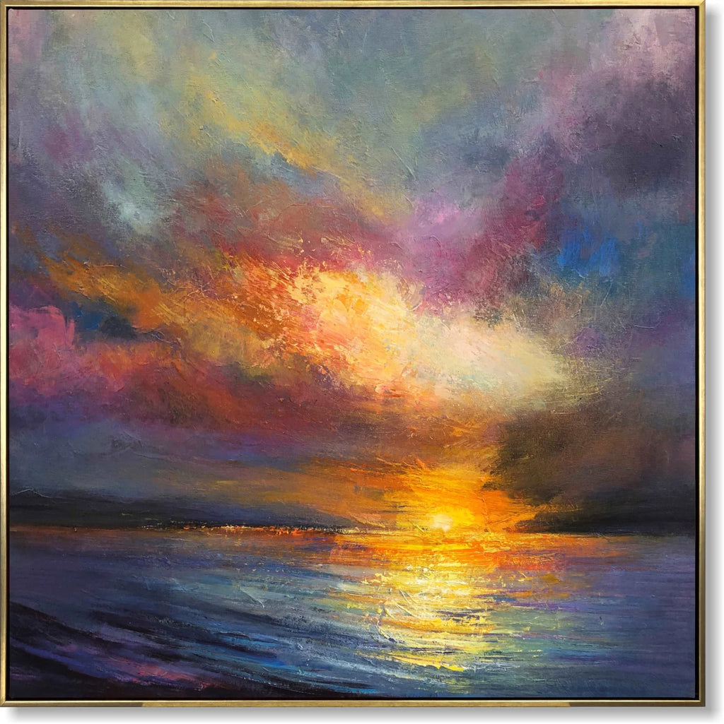 Chromatic Sunset Sea-Modern Minimalist Sunset Sea Sunset Texture Oil Painting Wall Art