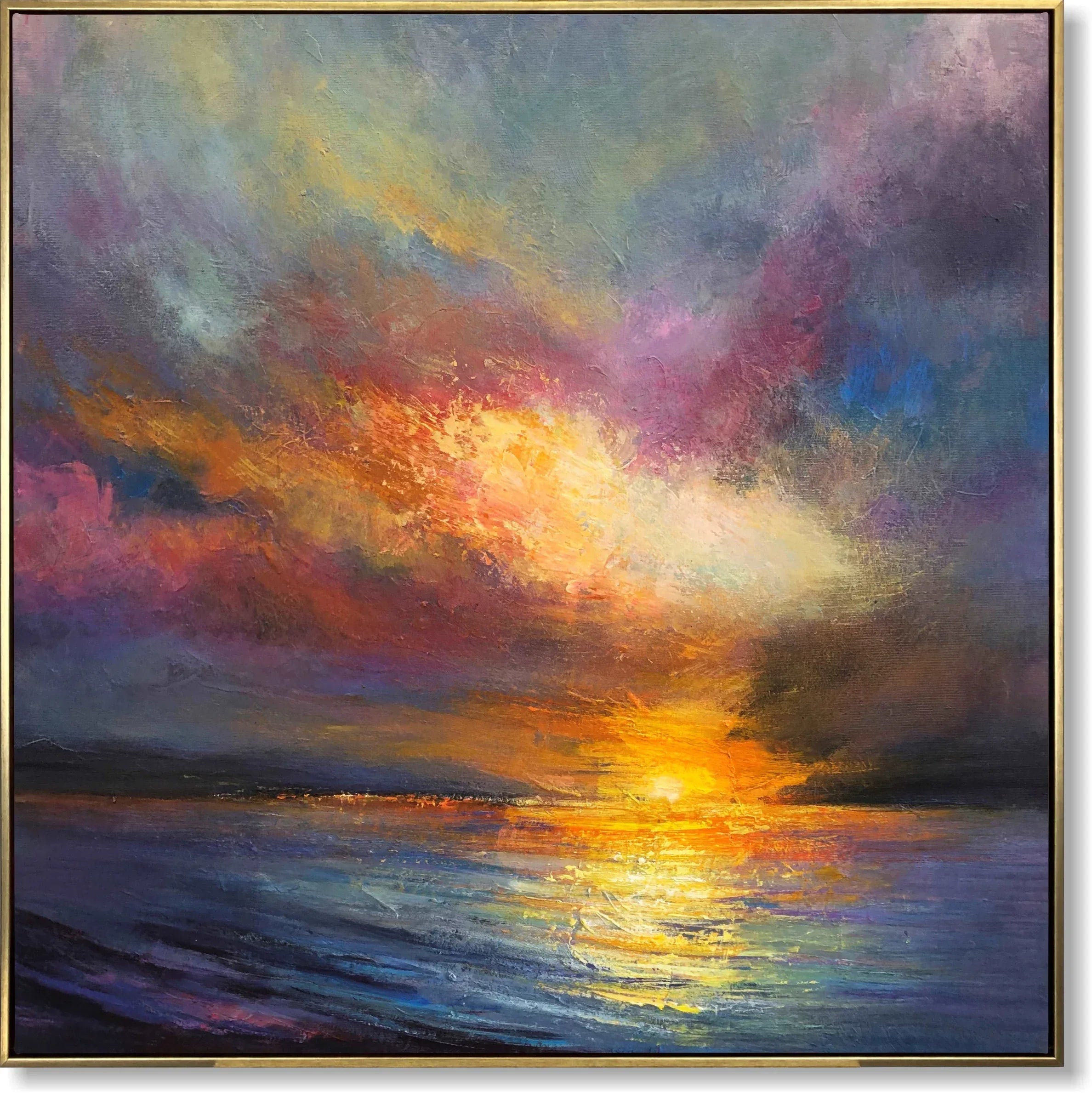 Chromatic Sunset Sea-Modern Minimalist Sunset Sea Sunset Texture Oil Painting Wall Art