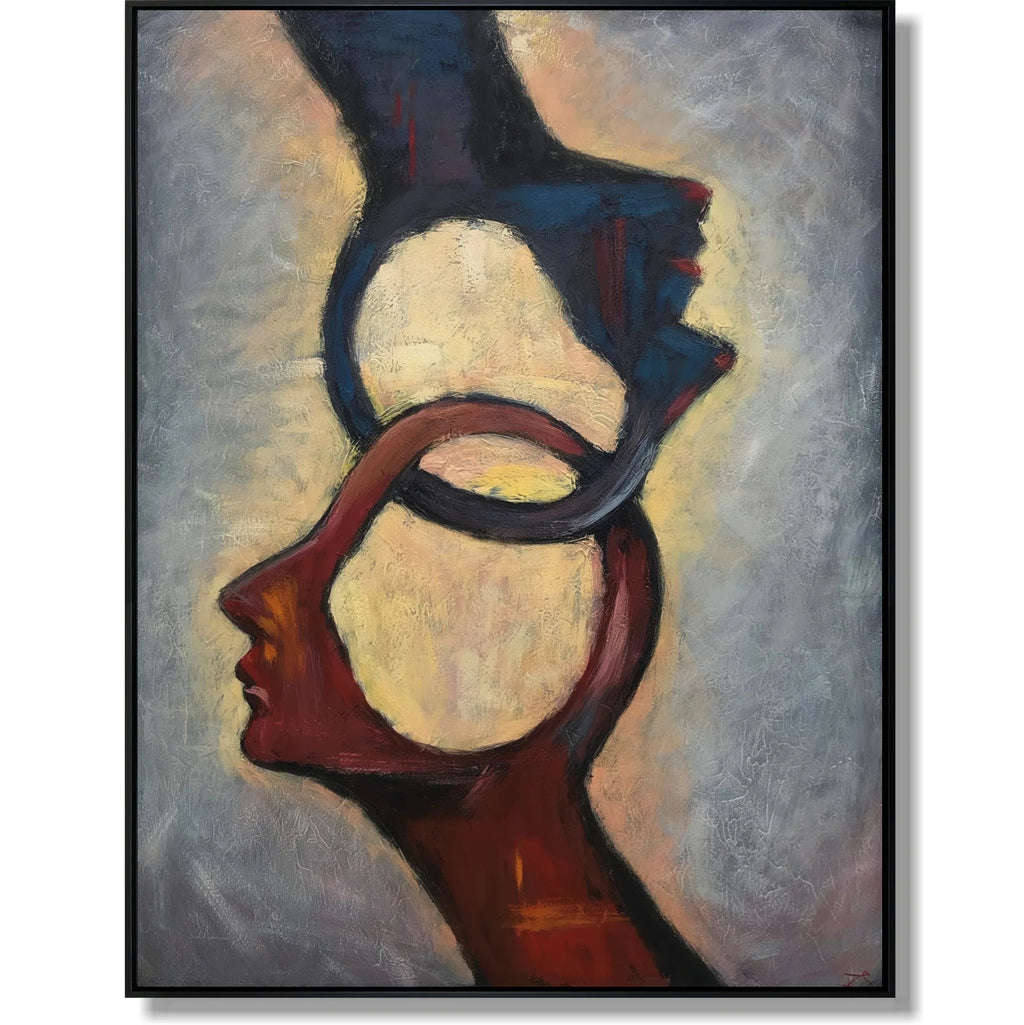 Interlocked Minds-Modern Abstract Consciousness Blending Ring Texture Wall Art