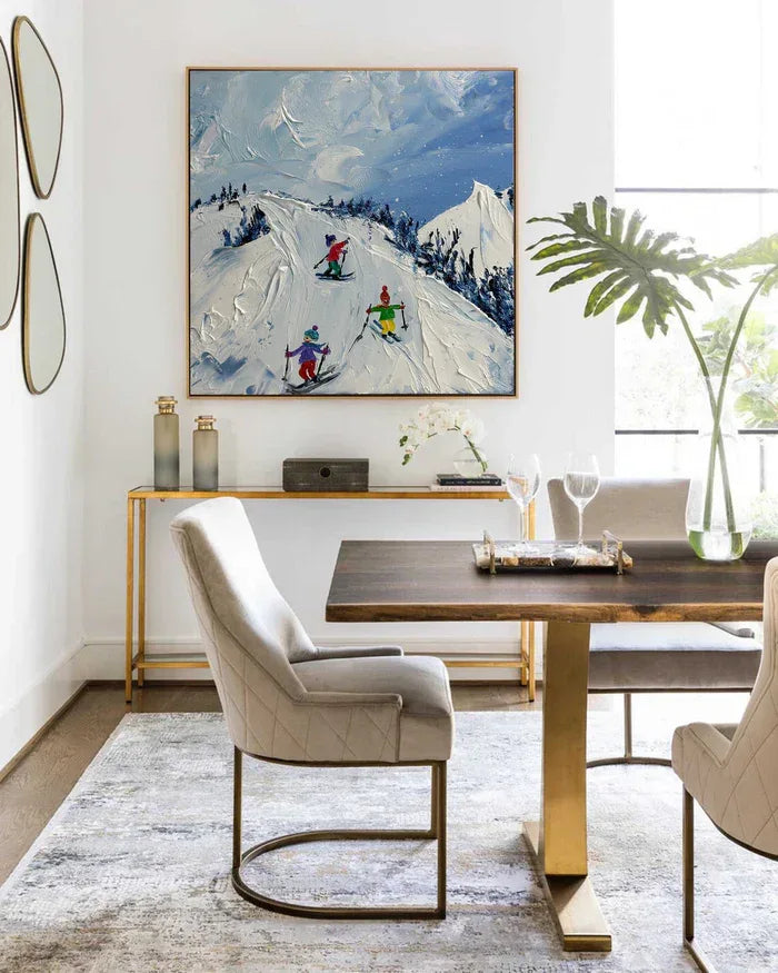 Joy of Winter Slopes - Skiing Theme Textured Oil Painting