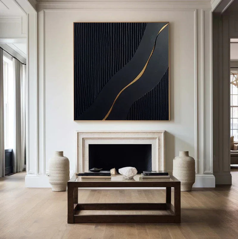 Modern Black  Golden Accent Textured Wall Art#WB10103