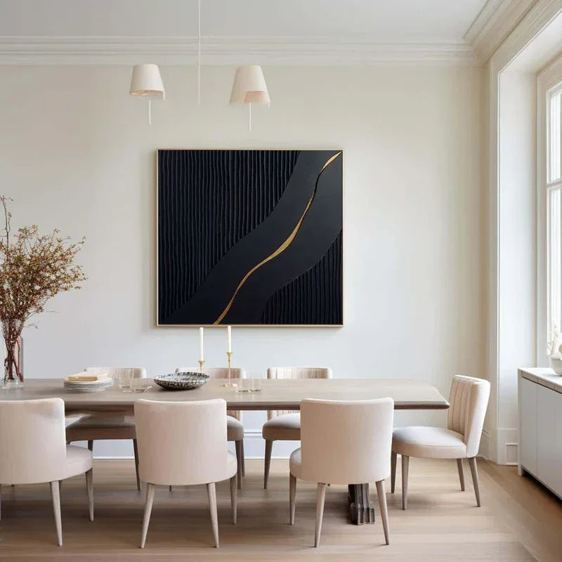 Modern Black  Golden Accent Textured Wall Art#WB10103