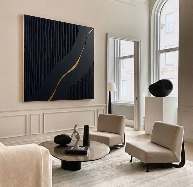 Modern Black  Golden Accent Textured Wall Art#WB10103