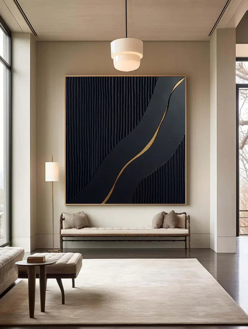 Modern Black  Golden Accent Textured Wall Art#WB10103