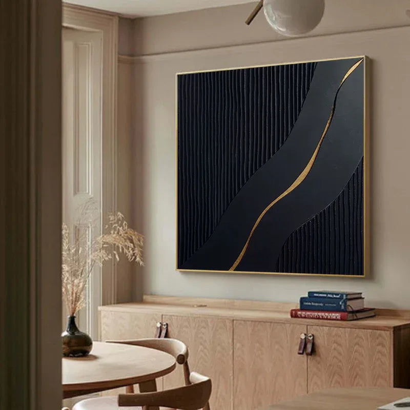 Modern Black  Golden Accent Textured Wall Art#WB10103