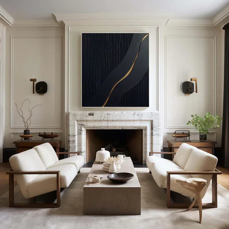Modern Black  Golden Accent Textured Wall Art#WB10103