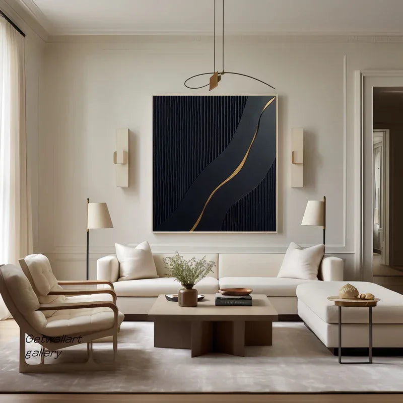 Modern Black  Golden Accent Textured Wall Art#WB10103
