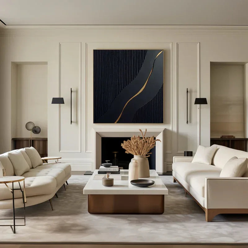 Modern Black  Golden Accent Textured Wall Art#WB10103