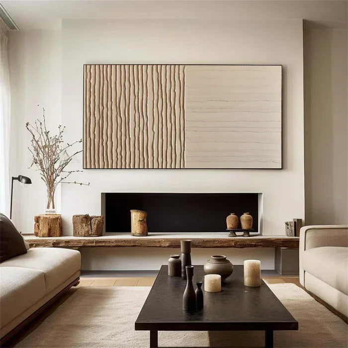 Lines of Silence - Minimalist Wabi-Sabi Textured Oil Painting#AB14101