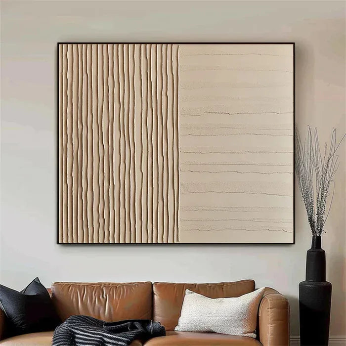 Lines of Silence - Minimalist Wabi-Sabi Textured Oil Painting#AB14101