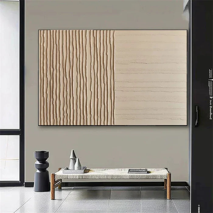 Lines of Silence - Minimalist Wabi-Sabi Textured Oil Painting#AB14101