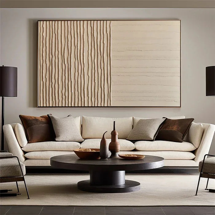 Lines of Silence - Minimalist Wabi-Sabi Textured Oil Painting#AB14101