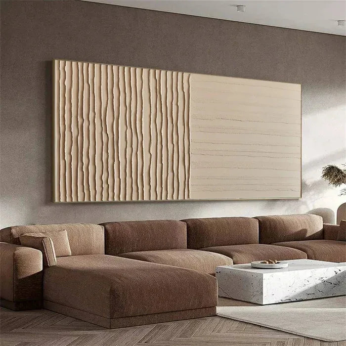 Lines of Silence - Minimalist Wabi-Sabi Textured Oil Painting#AB14101