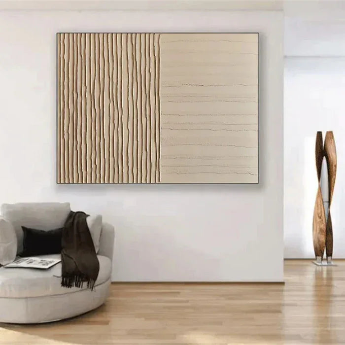 Lines of Silence - Minimalist Wabi-Sabi Textured Oil Painting#AB14101