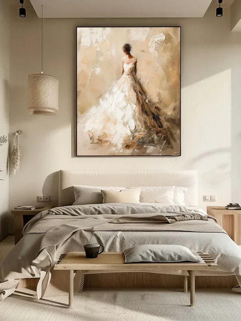 Elegant Bride-Modern Hand-Painted Warm and Soft Tone Elegant Portrait Oil Painting Wall Art